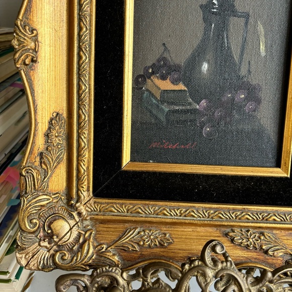 Moody Still Life Oil Painting in Ornate Gold Wood Frame - Picture 3 of 3